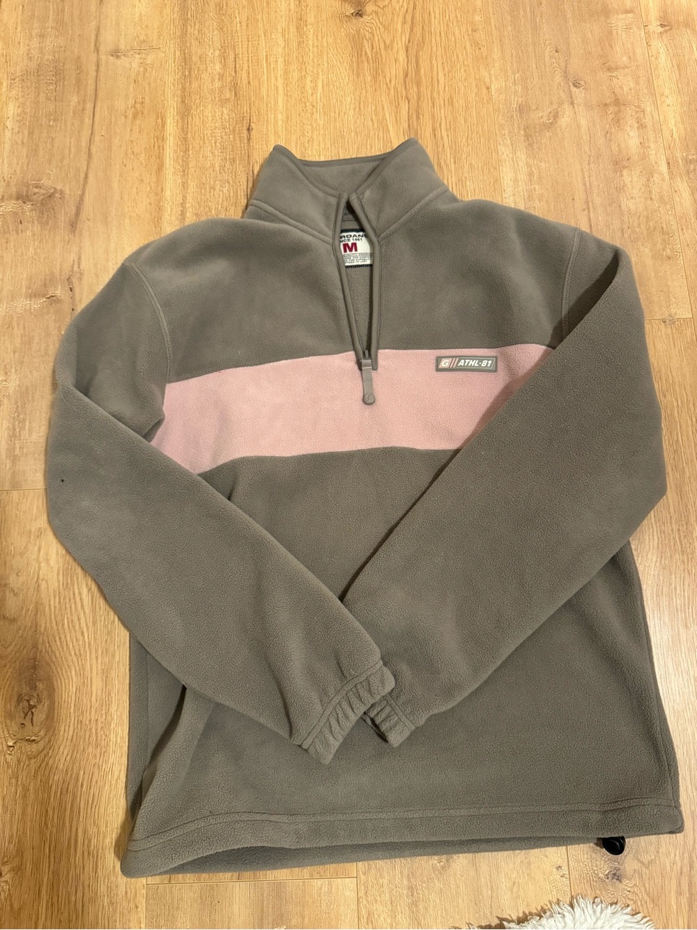 Men's Olive Green Half-Zip Fleece with Pink Chest Panel
